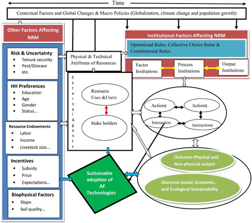Figure 2. Conceptual frameworks for the analysis of institutional and non- institutional factors in the adoption of natural resources management.Footnote5 Source: Modified and adapted from Kant and Lehrer (Citation2004).