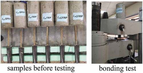 Figure 11. Bonding test for Cot.FRP, Cot.CFRP, and Cot.GFRP bars.