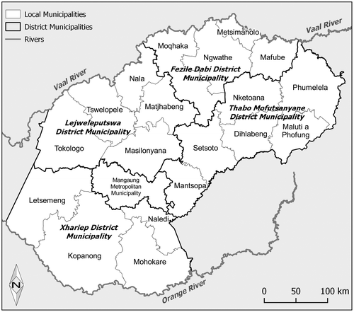 Figure 2. The metropolitan, district, and local municipalities of the Free State.