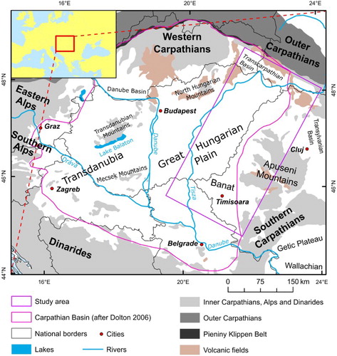 Figure 1. The study area in the Carpathian Basin. Modified according to CitationDolton (2006).