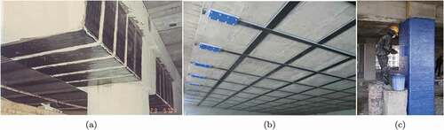 Figure 32. Examples of FRP strengthening of structural concrete elements in civil engineering: (a) shear strengthening, (b) flexural strengthening, (c) confinement.