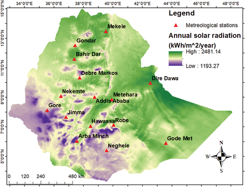 Figure 4. Annual global solar radiation map of Ethiopia.