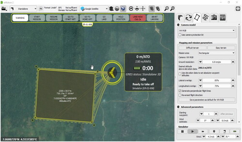 Figure 3. Flight planning of the study area in e-Motion software for the Sensefly Ebee Unmanned Aerial Vehicle (UAV).