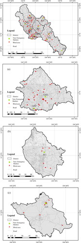 Figure 8. New emergency shelters in Deyang. GH1: Near the sixth kindergarten of Guanghan City; GH2: Near Qingbaijiang Bridge; JY1: Near Baochantian Leisure Village; LJ1: Near the intersection of Qionghai Road and Xingfu Road; MZ1: Near Hanwang Wetland Park; SF1: Near the Tang compound; SF2: Near the intersection of Tudang Road and Chuanxi Ring Road; ZJ1: Near the intersection of the second section of the Second Ring Road East and Lion Hill Avenue; ZJ2: Near Renshouzhai Village; ZJ3: Near Sanjiang Village.