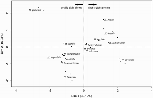 Figure 20. Multiple factor analysis (MFA) scatterplot of 26 Hemicorallium specimens based on both qualitative and quantitative morphological features.