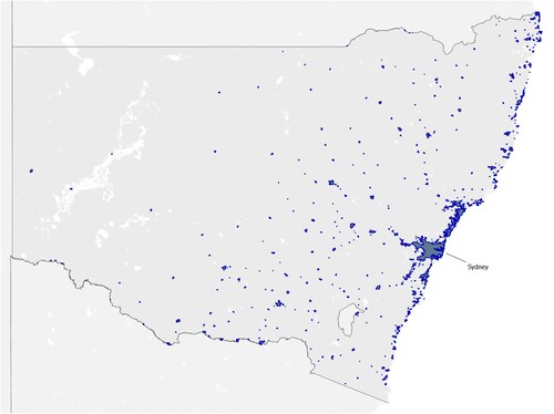 Figure 1. Map of New South Wales with the sample UCLs.