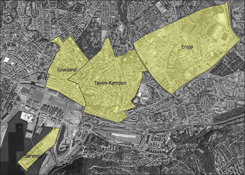 Figure 2. Aerial view of the four neighbourhoods.