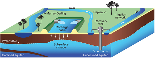 Figure 1. Water banking in unconfined aquifers though recharge basins.