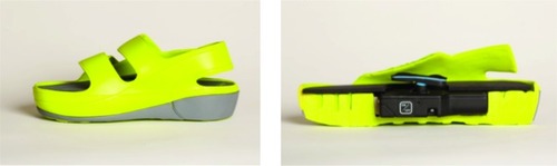 Figure 1 The Micro-Mobile compression® device. External (left) and long-axis cross sectional (right) views. Activation switch and pressure pad in raised position shown in right panel.