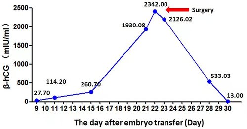 Figure 1 The β-HCG changes after embryo transfer and surgery.