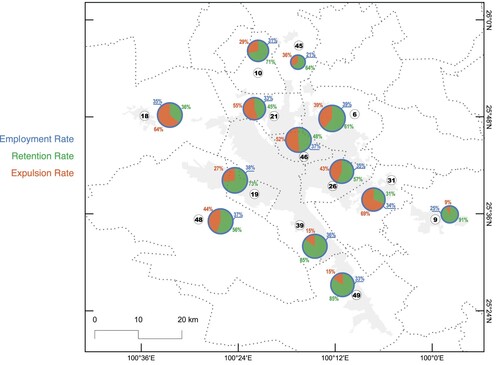 Map 2. Rates of retention and expulsion working women in the MMZ.