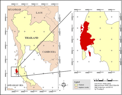 Figure 1.  Study area located in the southern coastal portion of Thailand.