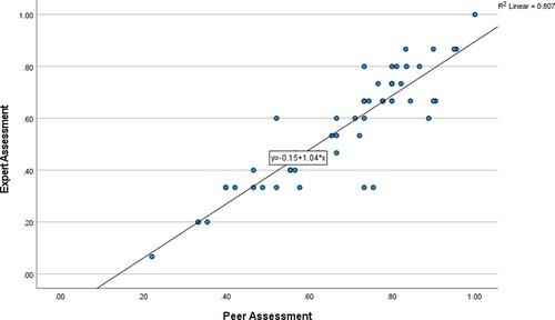 Figure 2. Expert and peer scores scatterplot.