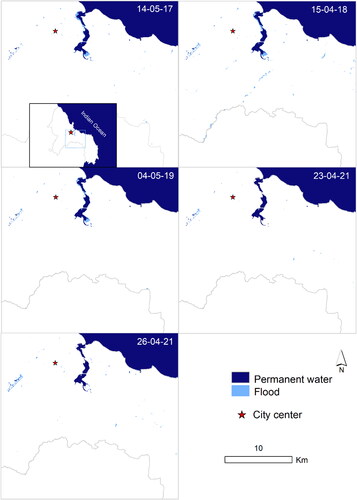 Figure 9. Flooded areas in Dar es Salaam in 2021, presented as representatives.