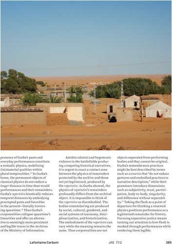Figure 6. View of Dajla, where the tents of NGOs, sand-brick constructions, and concrete block constructions are interwoven. In the background stand a garden, mostly of dates and tomatoes, and further, the ruins of one of the first sand-brick buildings of Dajla, built by women in the 1980s. March 2020. Photograph by the author.
