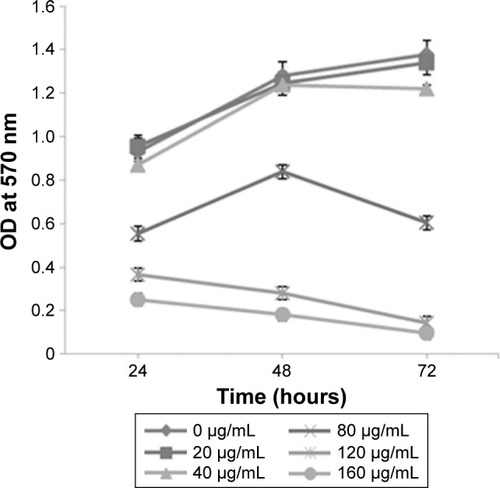 Figure 1 Impacts of SIL on the proliferation of the ACC-M cells by MTT assay.