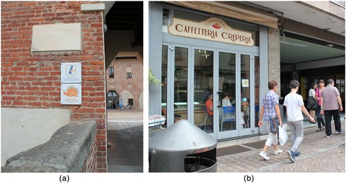 Figure 2. (a) Castello Visconteo, (b) a Cafetteria on the Corso Matteotti Giacomo.Source: Salieva Citation2016.