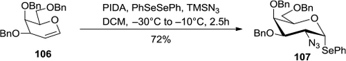 Figure 39 PIDA-mediated homogeneous azidization and selenylation of glycals.