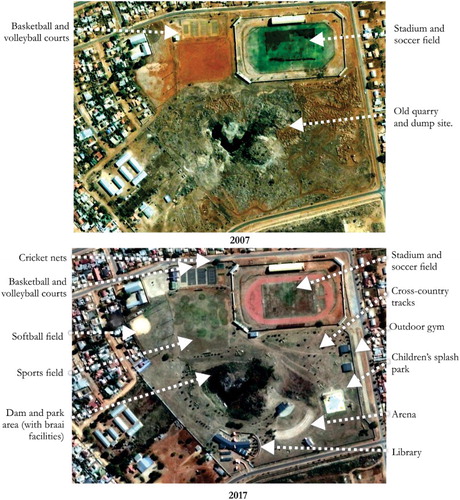 Figure 1. The site before and after development. Source: Google Earth 2007 and 2017.