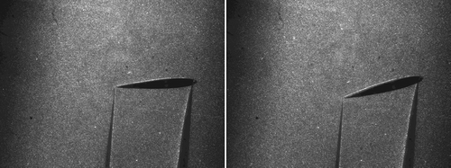 Figure 5. Two instantaneous PIV images of a pitching NACA0012 airfoil.