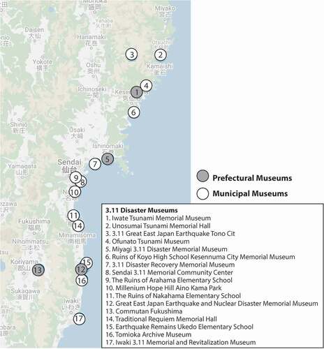 Figure 2. Prefectural and municipal 3.11 disaster memorial museums.