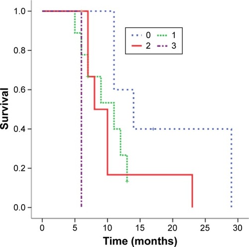 Figure 2 Kaplan–Meier survivor curve comparing overall survival among patients with different ECOG PS.