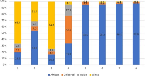 Figure 10. Racial breakdown by neighbourhood type.Source: Census 2011; authors’ own estimates.