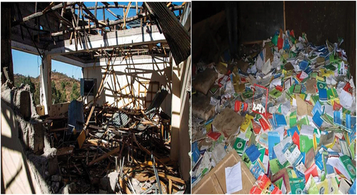 Figure 3. Examples of damaged classroom and students’ book store (picture: Amhara media corporation).