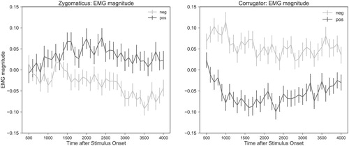 Figure 3. Activity of both muscles over time separated by valence.