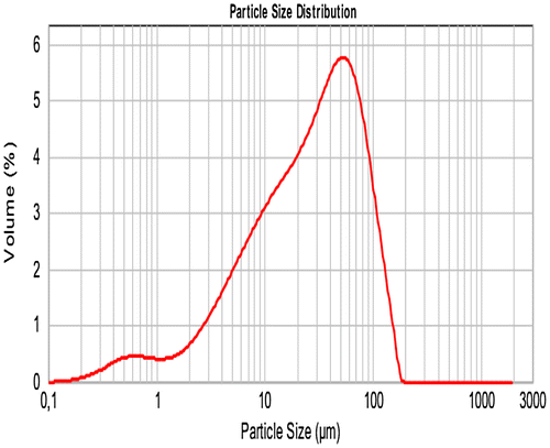 Figure 2. Particle size analysis of bentonite.