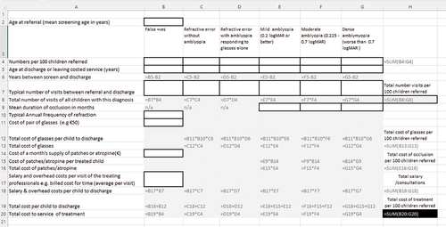 Figure 1. Spreadsheet used to calculate treatment costs.