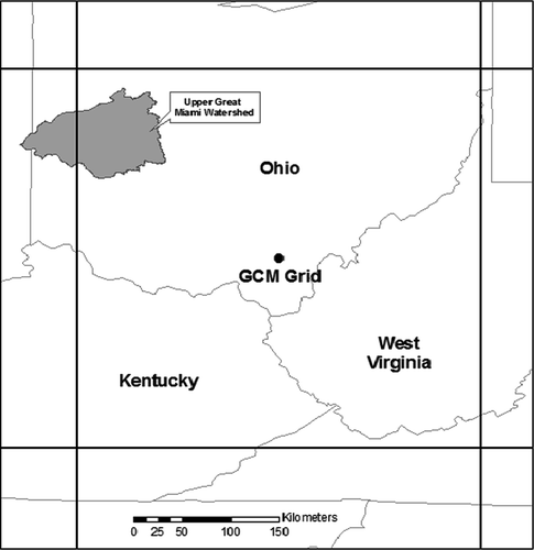 Fig. 1 Study area in relation to GCM data grid (CGCM3).