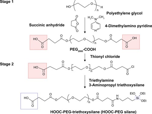 Figure 2 Synthetic route for HOOC-PEG silane.Abbreviation: PEG, polyethylene glycol.