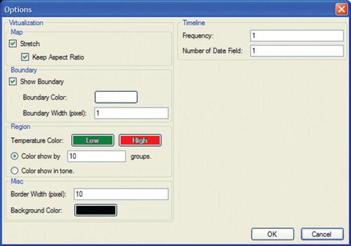 Figure 7. Dialogue box when the Options menu is selected on the main toolbar.