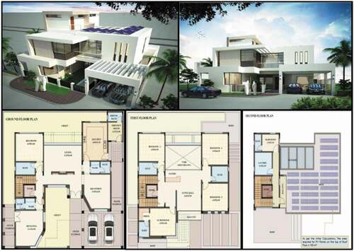 Figure 3. Top: House isometric view of the final design, Bottom: Floors’ layouts