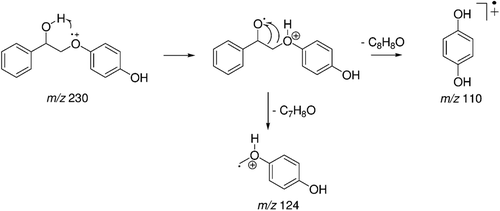 Figure 11.  Proposal for fragmentation of 2,4-(2-hydroxy-2-phenylethoxy)phenol - metabolite 2.