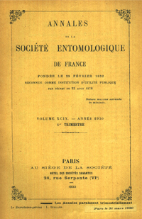 Cover image for Annales de la Société entomologique de France (N.S.), Volume 99, Issue 1, 1930