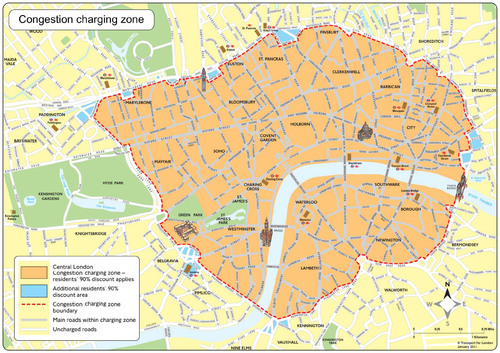 Figure 1 The London congestion charging zone (CCZ) – not including the western extension.
