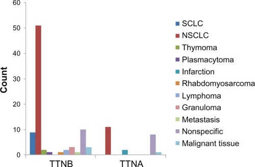 Figure 2 Pulmonary lesions diagnosed by TTNB and TTNA.