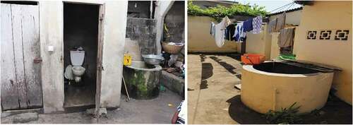 Figure 2. Toilets close to the wells in a) Cotonou (Ahouansori Towéta) and b) Lomé Béniglato (Photos: a) H.S. Totin Vodounon, January 2021; b) A. B. Eka, June 2020).