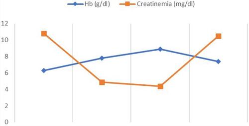 Figure 1 Variation of hemoglobin and creatininemia over the last 3 months.