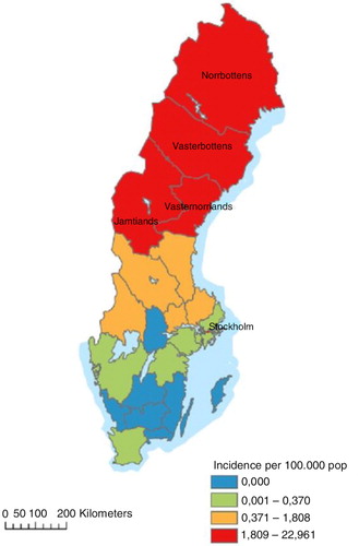 Fig. 1.  The NE incidence in Sweden in the study period (June 2011–July 2012).