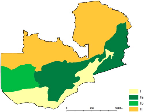 Figure 1. Zambia’s Agro-ecological Zones. Source: Chapoto & Zulu-Mbata (Citation2015b).