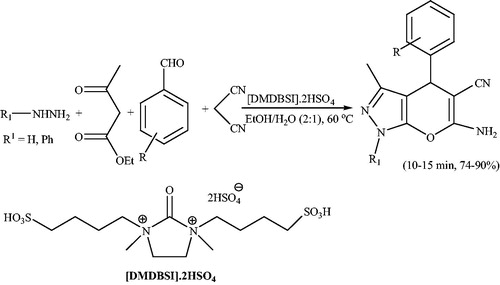 Scheme 86. Preparation of pyrano[2,3-c]pyrazoles in the presence of [DMDBSI].2HSO4