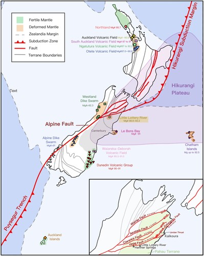 Figure 1. Location map showing the mantle xenolith localities and major faults within the South Island. Figure adapted from Scott (Citation2020).