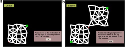 Figure 4. Still images of the virtual experiment as seen by participants on screen for the first task (a) and the second task (b).