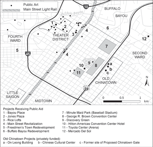 Fig. 3. Major publicly funded redevelopment projects in downtown Houston.