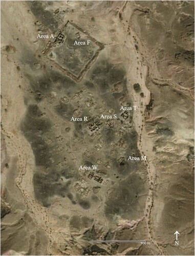 Figure 2. Bing Map satellite view of Khirbat an-Nahas, with excavation areas. © 2023 Microsoft.
