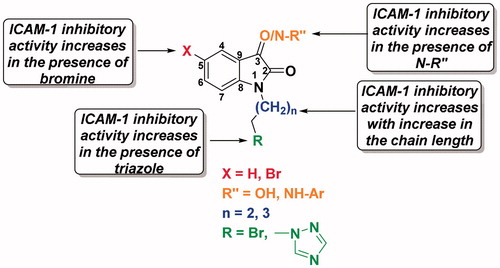 Figure 3. Effect of functional groups on ICAM-1 inhibitory activity of triazolylisatin derivatives.