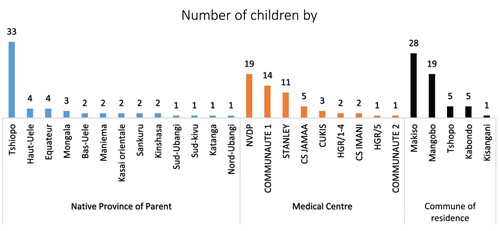 Figure 2. Distribution frequencies of the 58 children tested in the study settings.